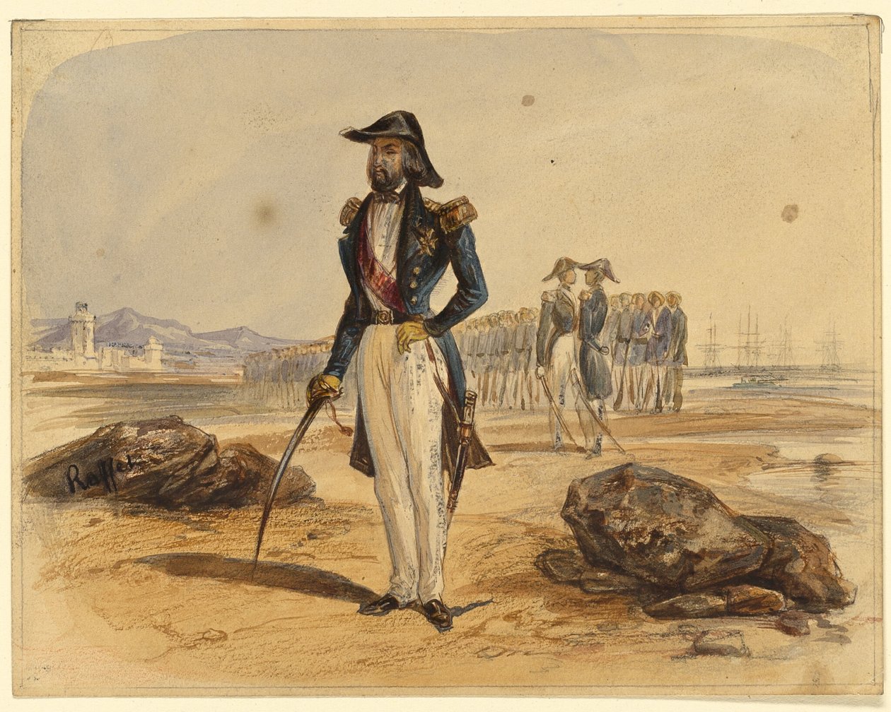 General med tropper i baggrunden af Denis-Auguste-Marie Raffet