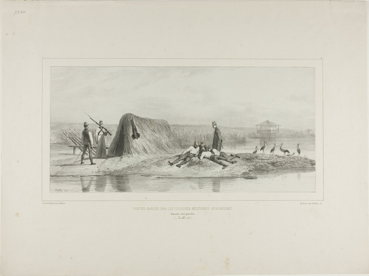Vagtpost for de ungarske militærkolonier, venstre bred af Donau, 7. juli 1837 af Denis Auguste Marie Raffet