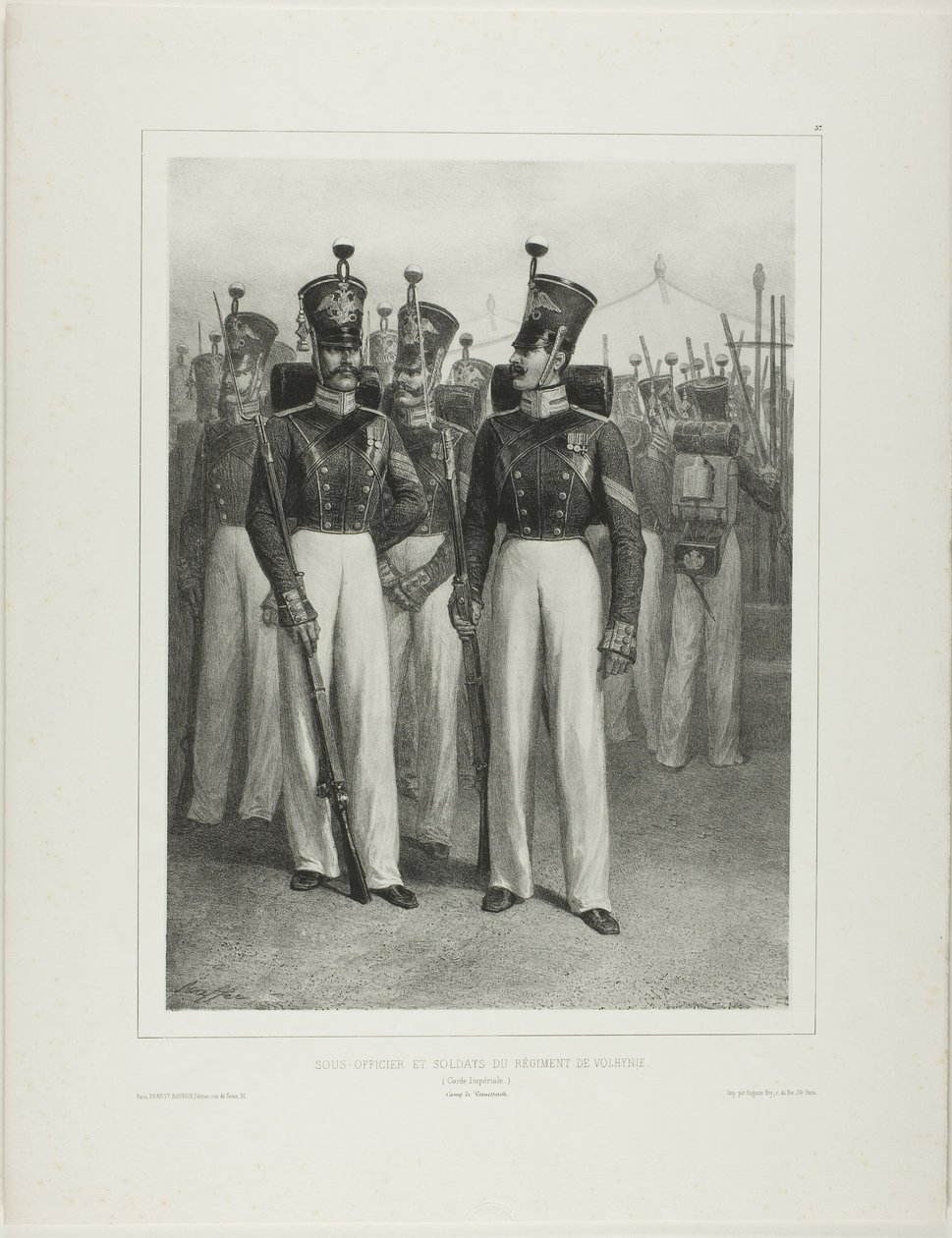 Underofficerer og soldater fra Volhynie-regimentet (den kejserlige garde), Vosnessensk-lejren af Denis Auguste Marie Raffet