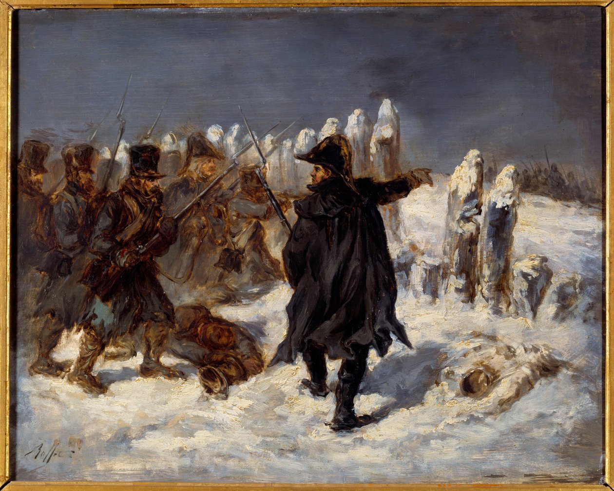 Russisk tilbagetog episode. Napoleonskrigen (1812). Marechal Michel Ney (1769 - 1815) har Redoubt of Kovno (1812). Maleri af Denis Auguste Raffet (1804-1860) af Denis Auguste Marie Raffet