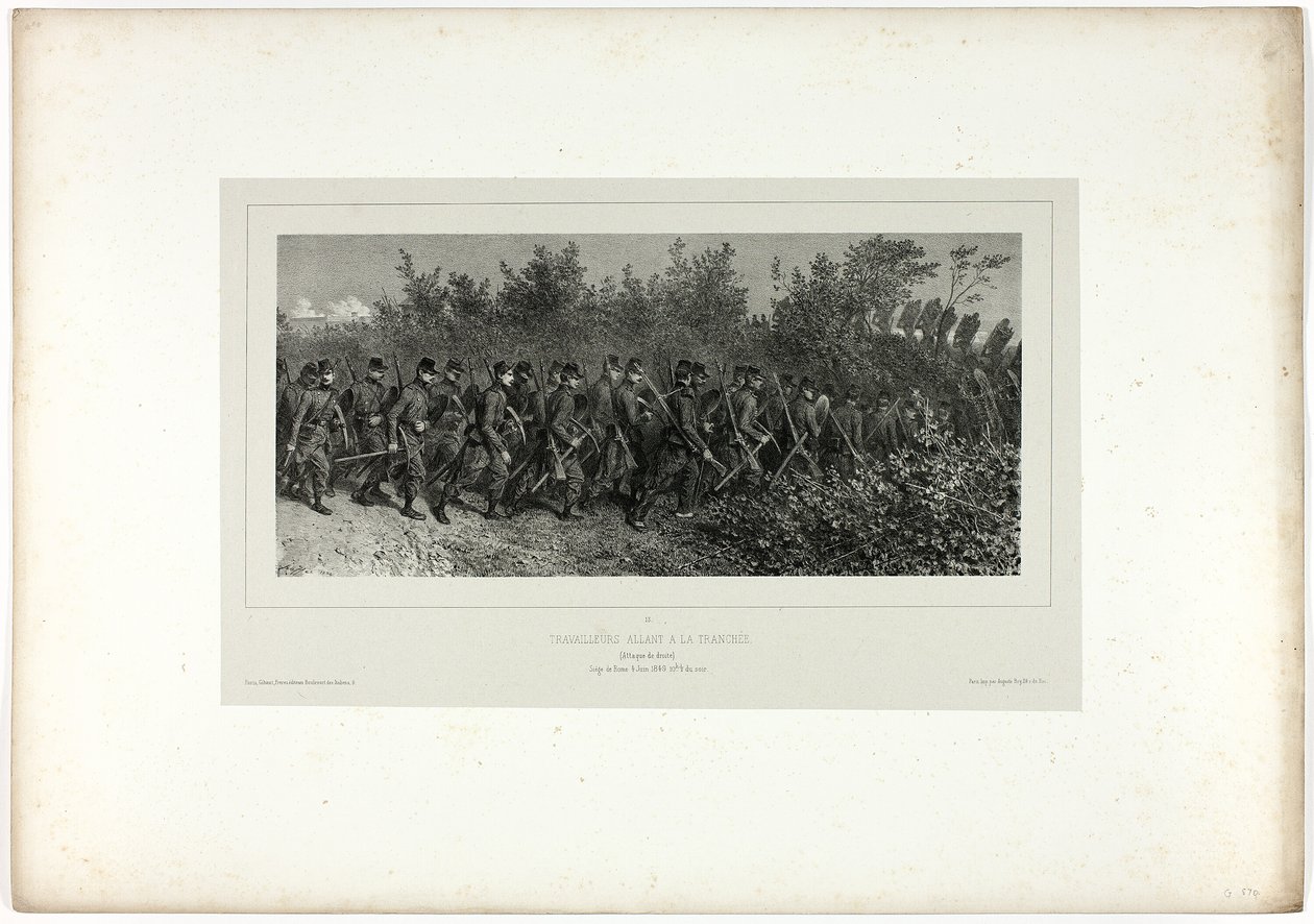 Sappers, der går til skyttegravene, fra Souvenirs of Italy: Rome Expedition af Denis Auguste Marie Raffet