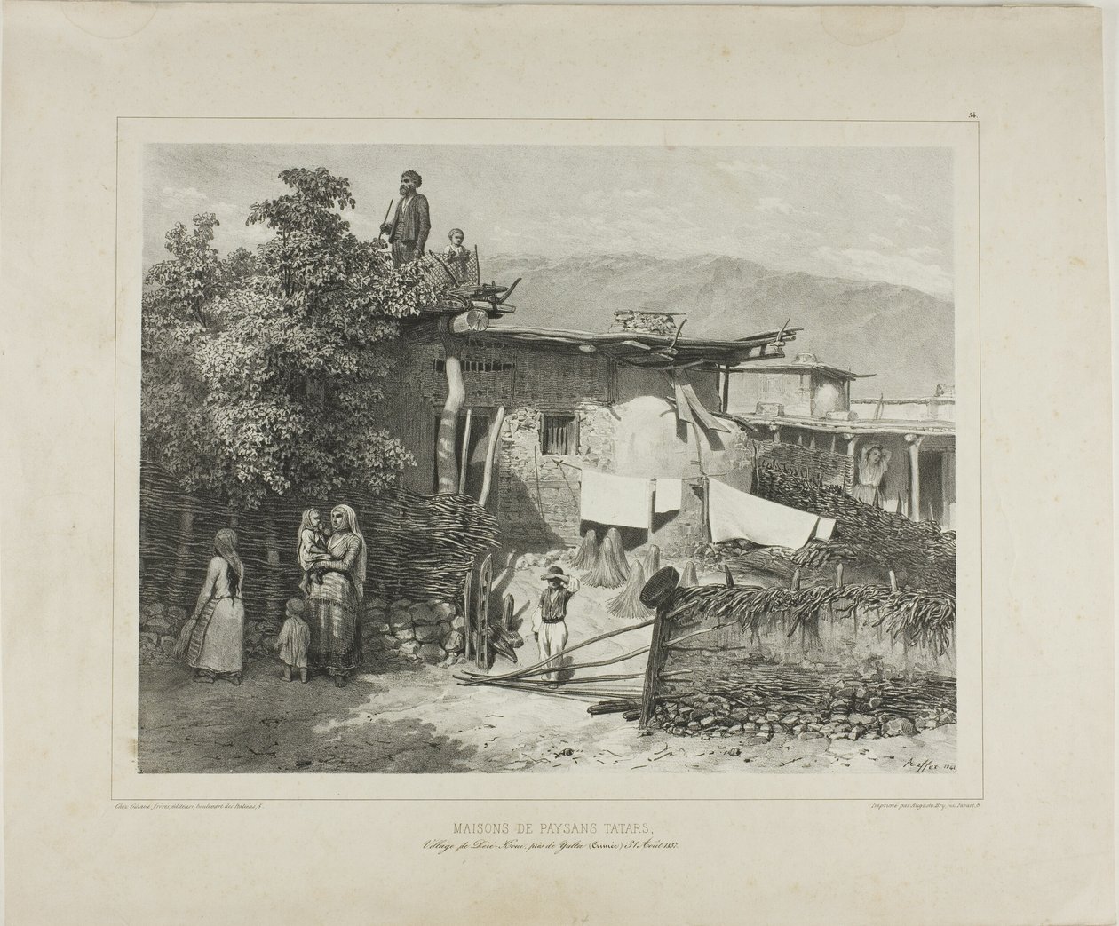 Tartar-bøndernes hjem i landsbyen Déré-Koui, nær Jalta, Krim, 31. august 1837 af Denis Auguste Marie Raffet