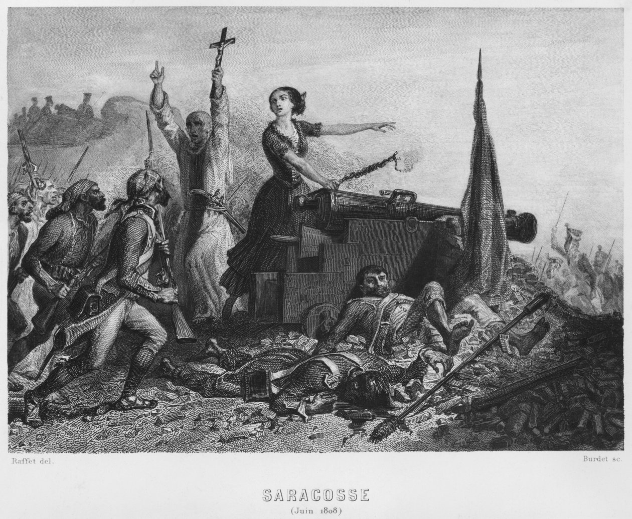 Belejringen af Zaragoza i juni 1808, indgraveret af Augustin Burdet (f.1798) af Denis Auguste Marie Raffet