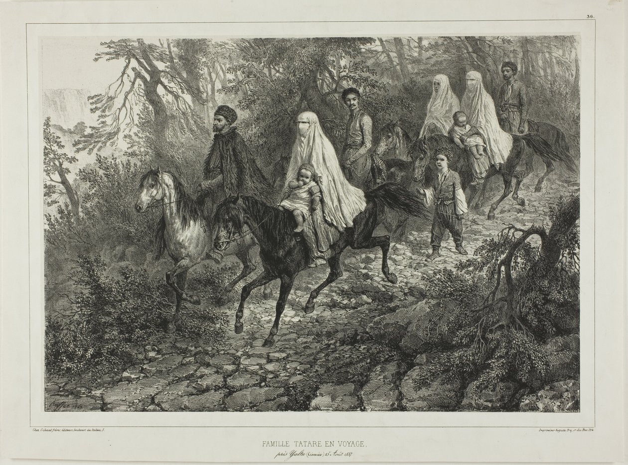Rejsende tatarisk familie, nær Jalta, Krim, 15. august 1837 af Denis Auguste Marie Raffet