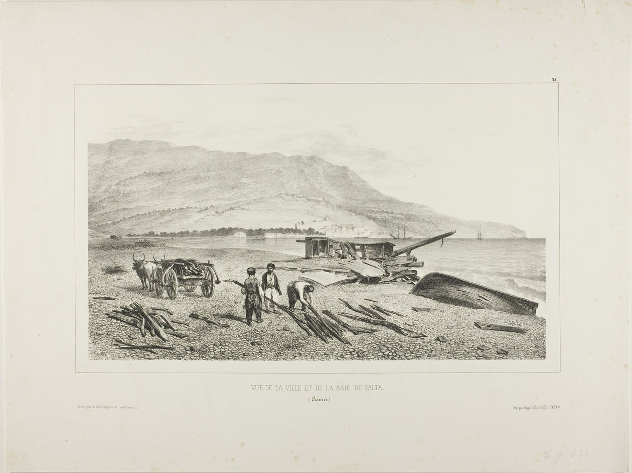 Udsigt over landsbyen og bugten i Jalta, Krim, 15. august 1837 af Denis Auguste Marie Raffet
