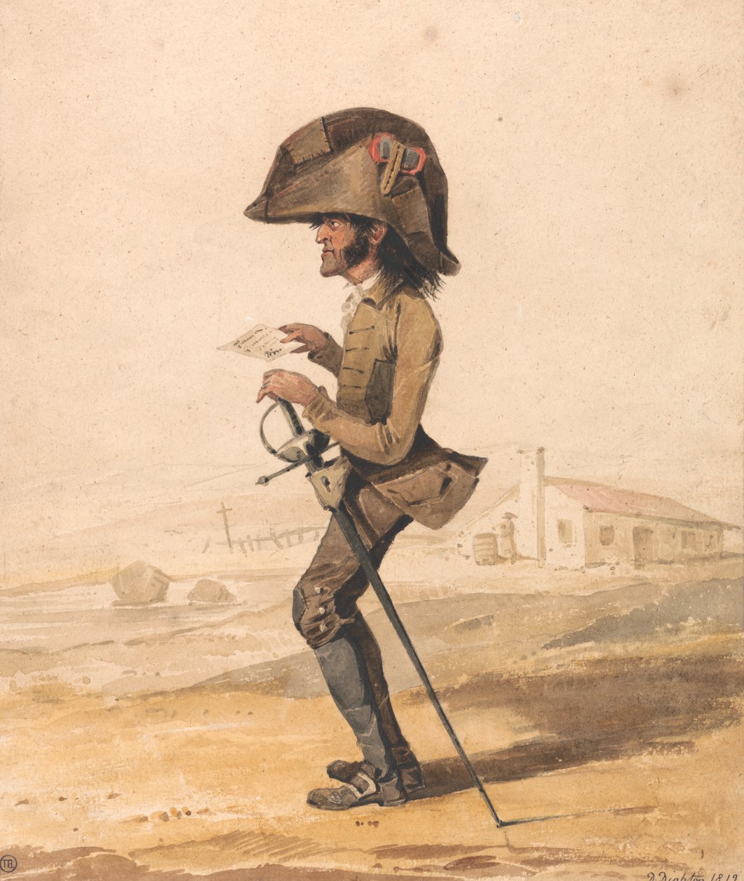 Karikatur af en fransk militærofficer af Denis Dighton