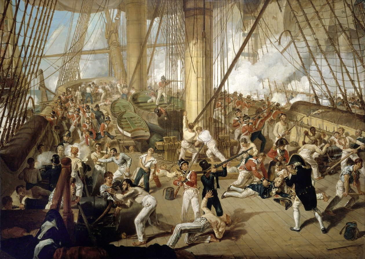 Horatio Nelsons (1758-1805) fald i slaget ved Trafalgar, 21. oktober. af Denis Dighton