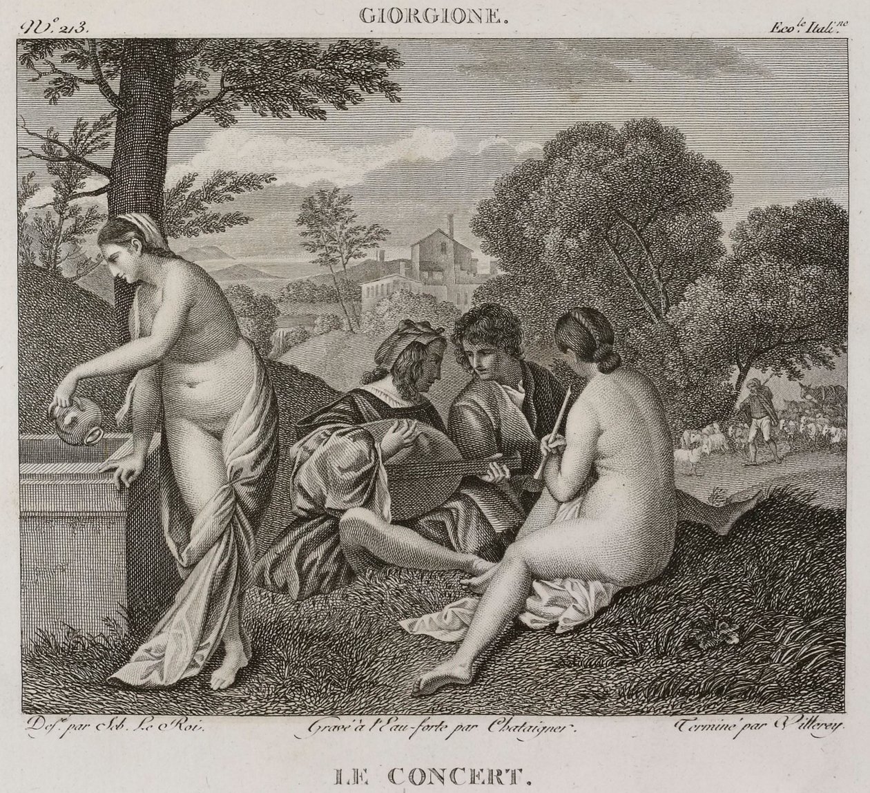 Denis-Sébastien Leroy, Antoine-Claude-François Villerey og Chataigner - Koncerten, efter Giorgione - 1802-1815 af Denis Sebastien Leroy