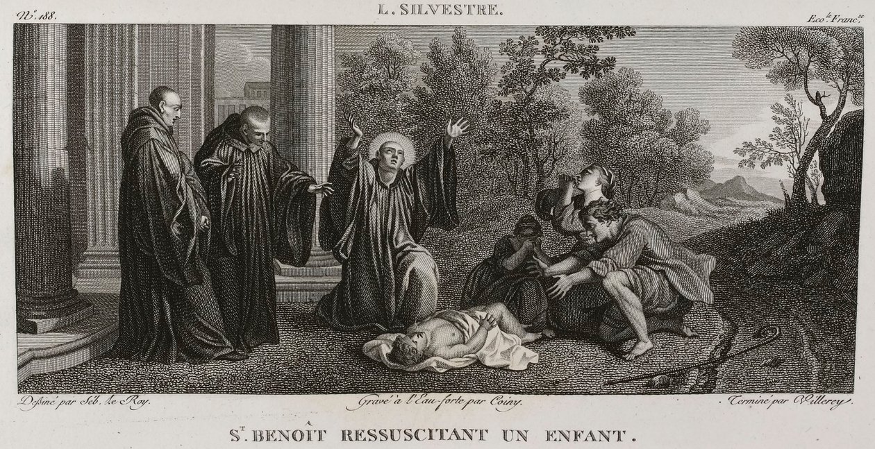Denis-Sébastien Leroy, Antoine-Claude-François Villerey et Coiny - Saint Benoît genopliver et barn, efter Louis de Silvestre - 1802-1815 af Denis Sebastien Leroy