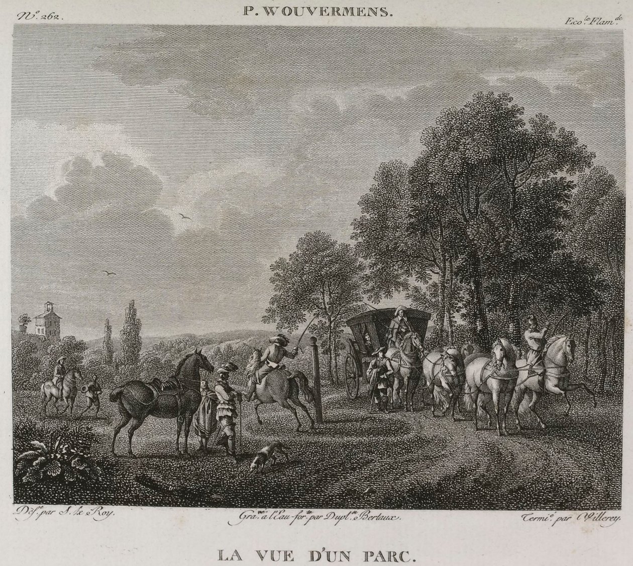 Denis-Sébastien Leroy, Antoine-Claude-François Villerey og Jean Duplessis-Bertaux - Udsigt til en park, efter Wouwerman - 1802-1815 af Denis Sebastien Leroy