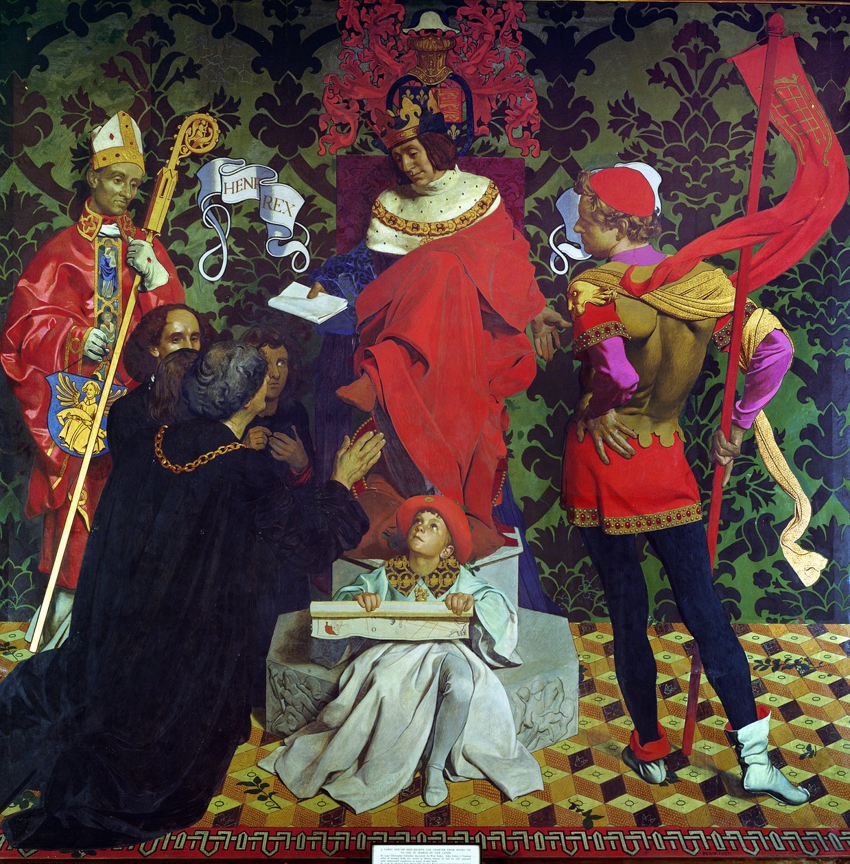 John Cabot og hans sønner modtager charteret fra Henry VII for at sejle på jagt efter nye lande af Denis William Eden