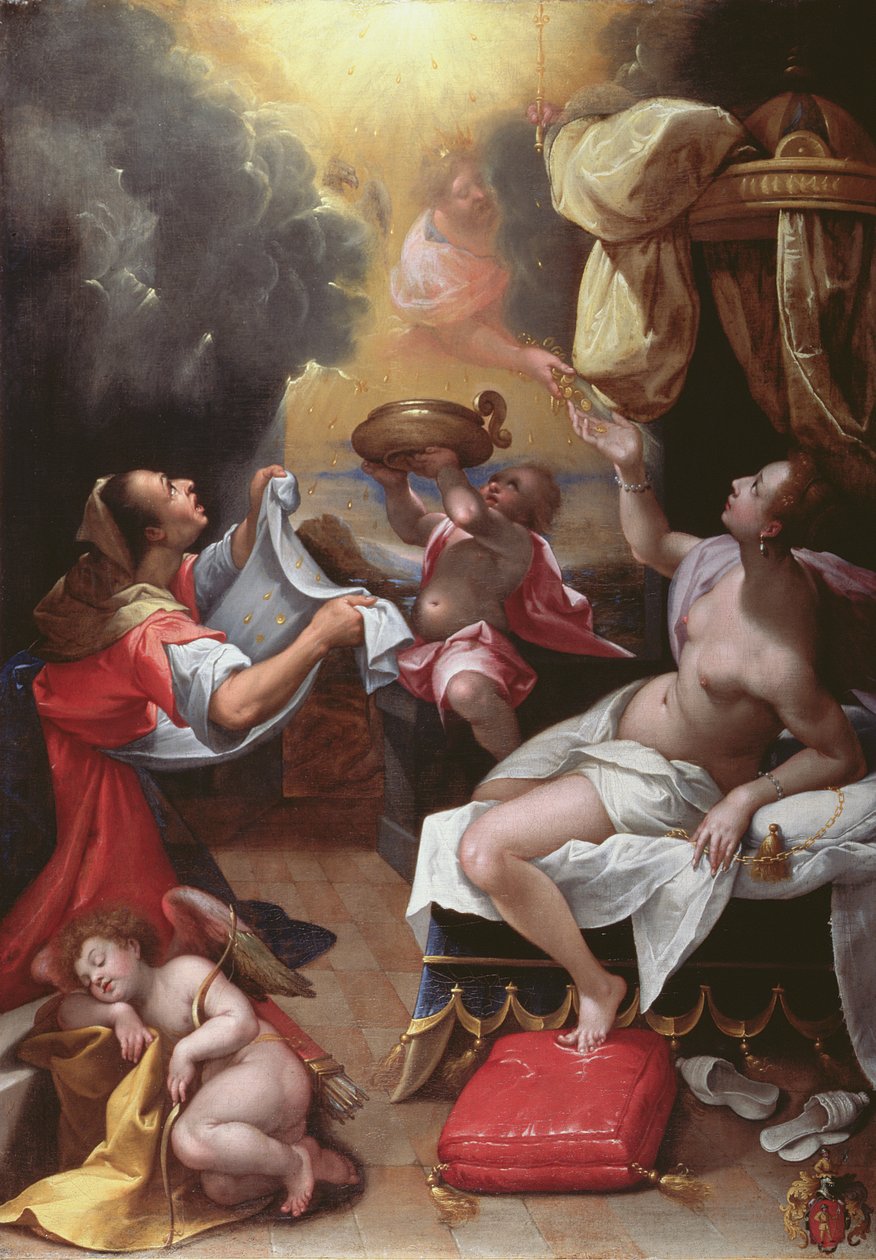 Danae (olie på lærred) af Denys Calvaert or Calvart