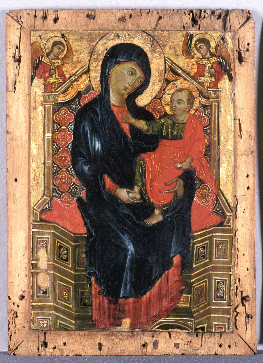 Madonna på tronen med barn og to engle, ca. 1300 (tempera på poppeltræ) af Deodato Orlandi Deodato Orlandi