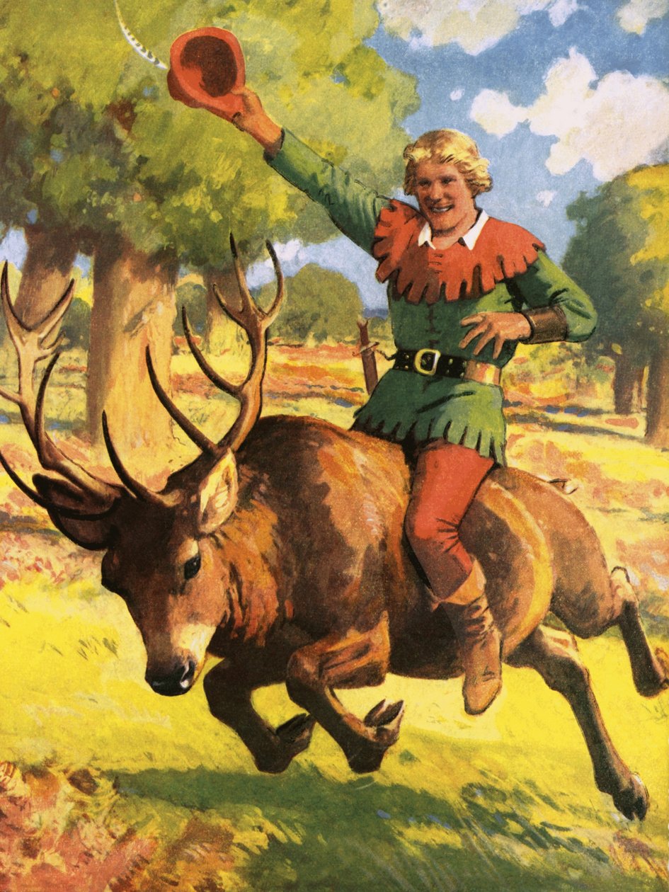 Robin Hood på ryggen af en kronhjort af Derek Charles Eyles