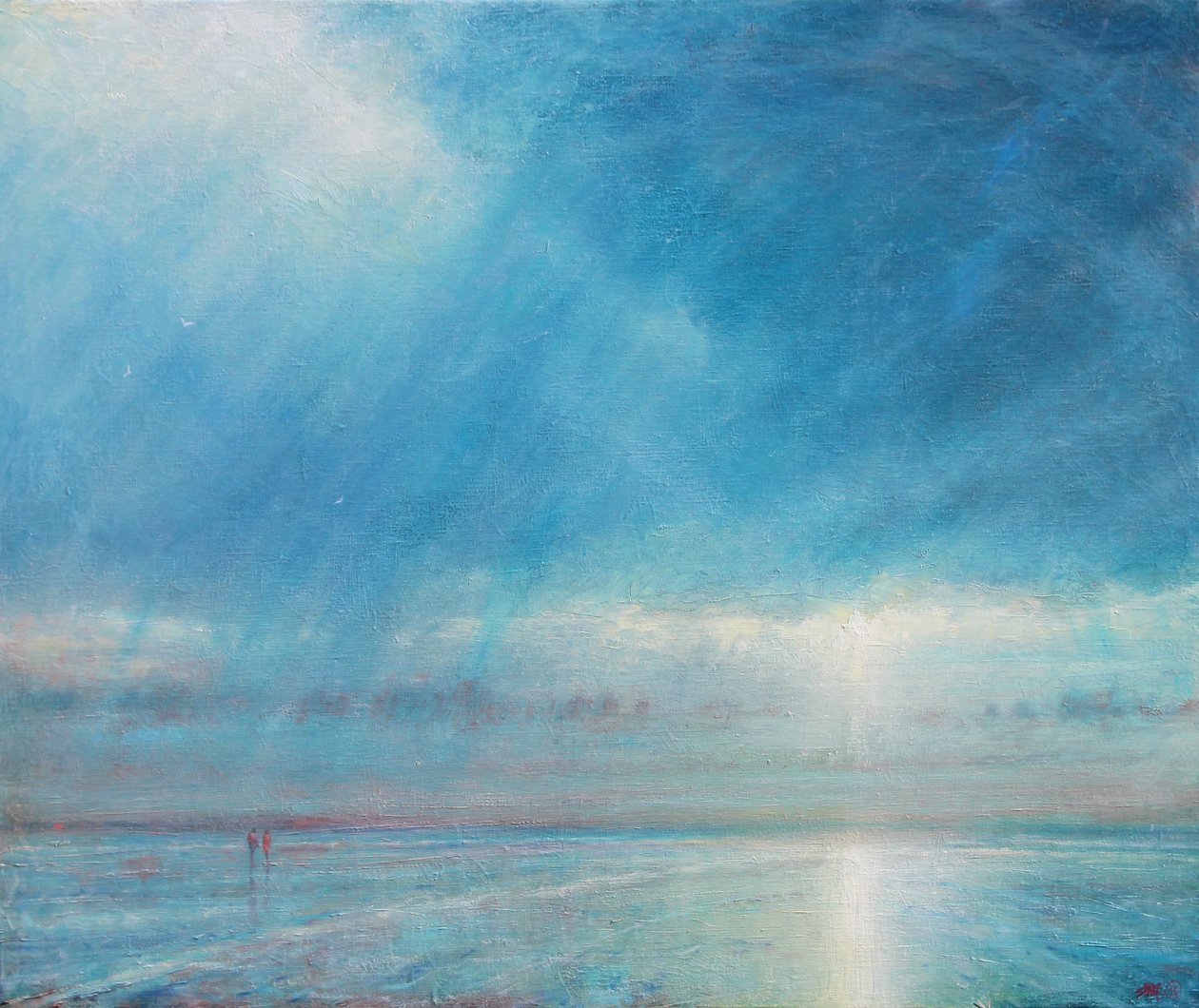 Regnstorm over Holkham Beach, 2018 (Olie on Canvas) af Derek Hare