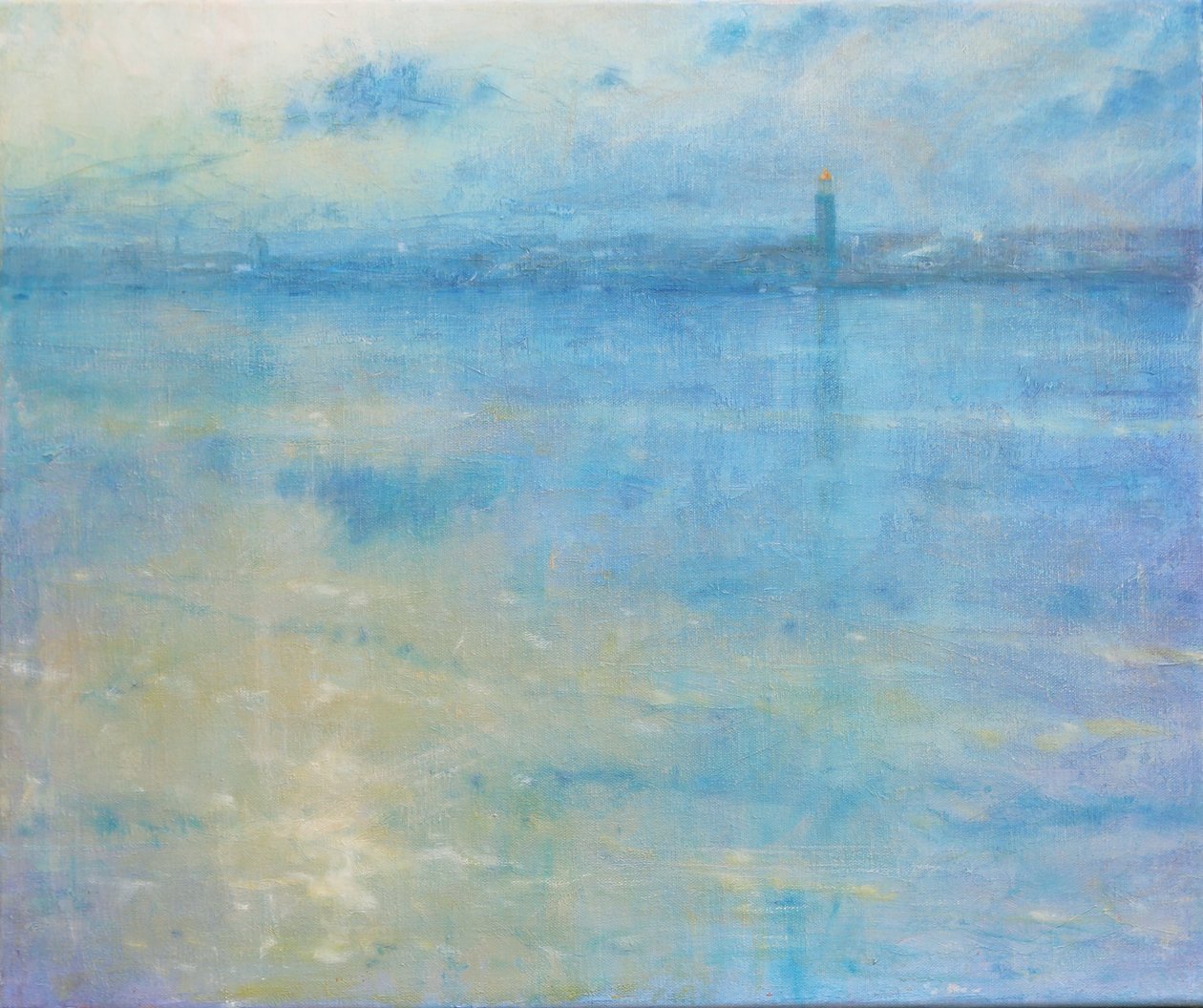 Stockholm Skyline, Riddarfjärden, 2016 (Olie på lærred) af Derek Hare