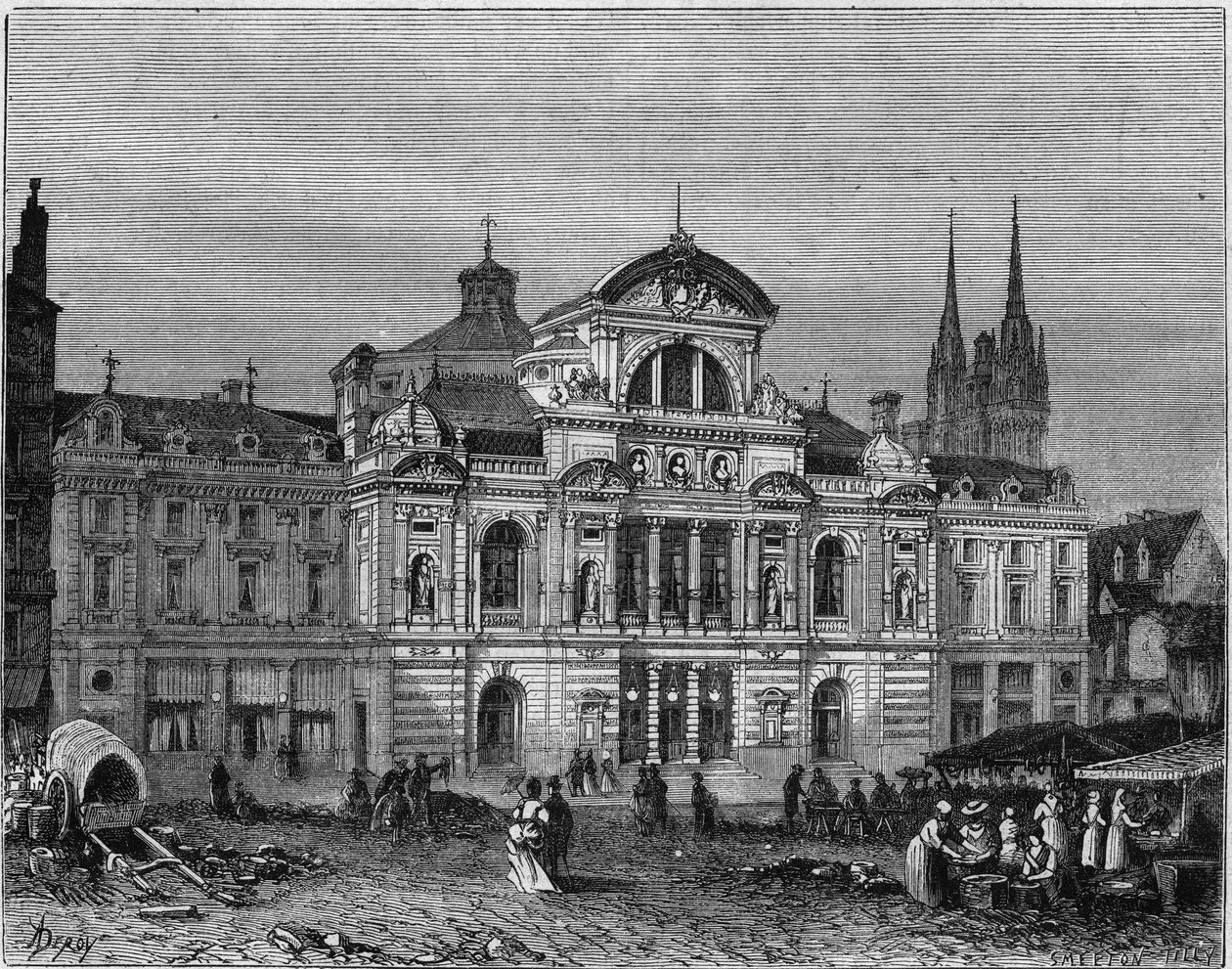 Udvendig udsigt over Grand Theatre of Angers, færdiggjort i 1871 i henhold til arkitekten Lucien Botrels planer. Maine et Loire (49) af Deroy (after)