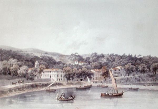 Udsigt over St Jean, nær Nice (farve litho) af Deroy (after)
