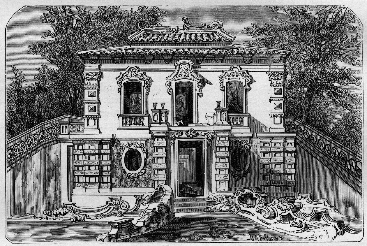 Yuanmingyuan European Palace, den perfekte Clarte Garden ved Ete Palace nær Pekin (Beijing). Gravering efter en tegning af Deroy, i "" Le Tour du Monde, Nouveau journal des Voyages", redigeret af Edouard Charton, Paris af Deroy (after)