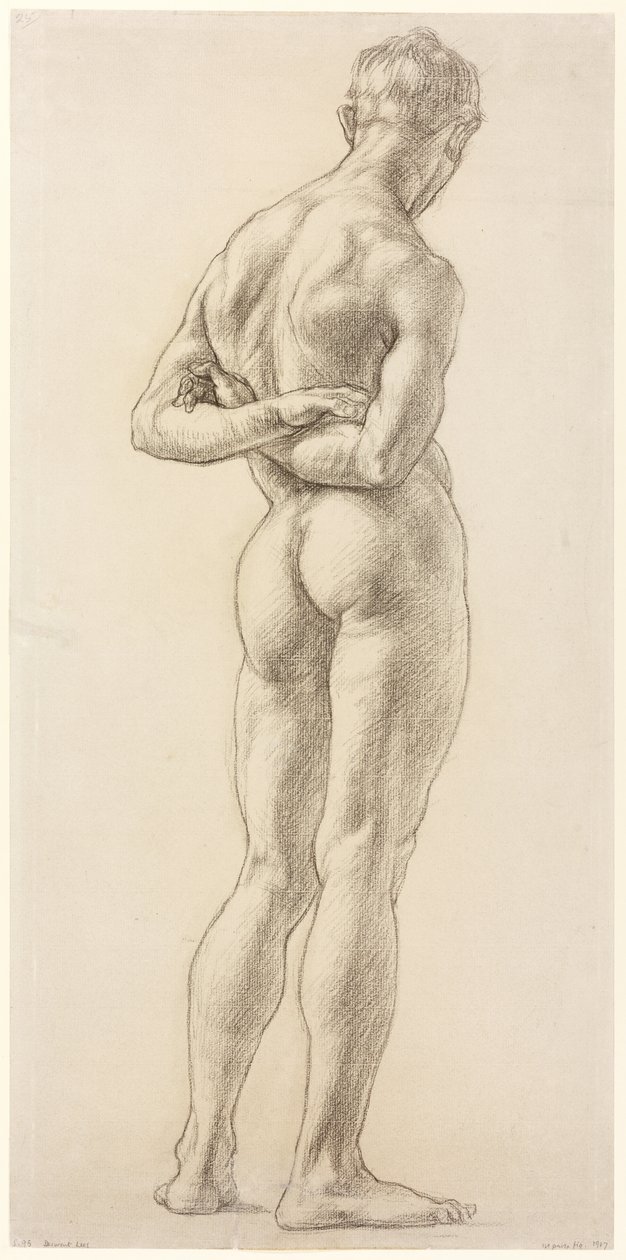 A Study of a Male Figure, ca. 1906-07 (sort kridt på papir) af Derwent Lees