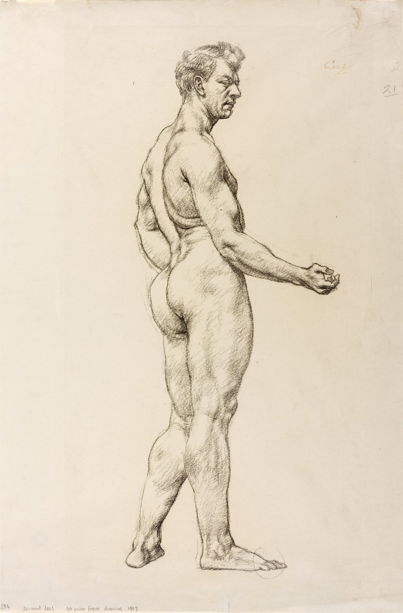 A Study of a Male Figure, ca. 1906-07 (sort kridt på papir) af Derwent Lees
