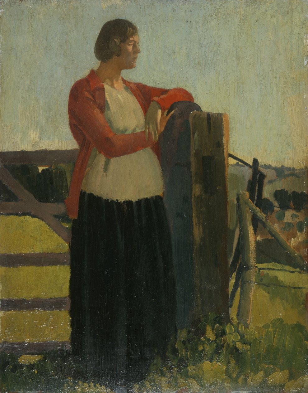 Lyndra, Sunset, Aldbourne (olie på panel) af Derwent Lees