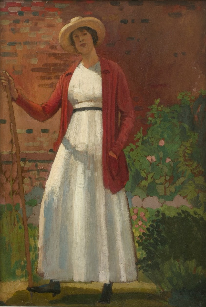 Lyndra in the Garden, ca. 1913 (olie på plade) af Derwent Lees
