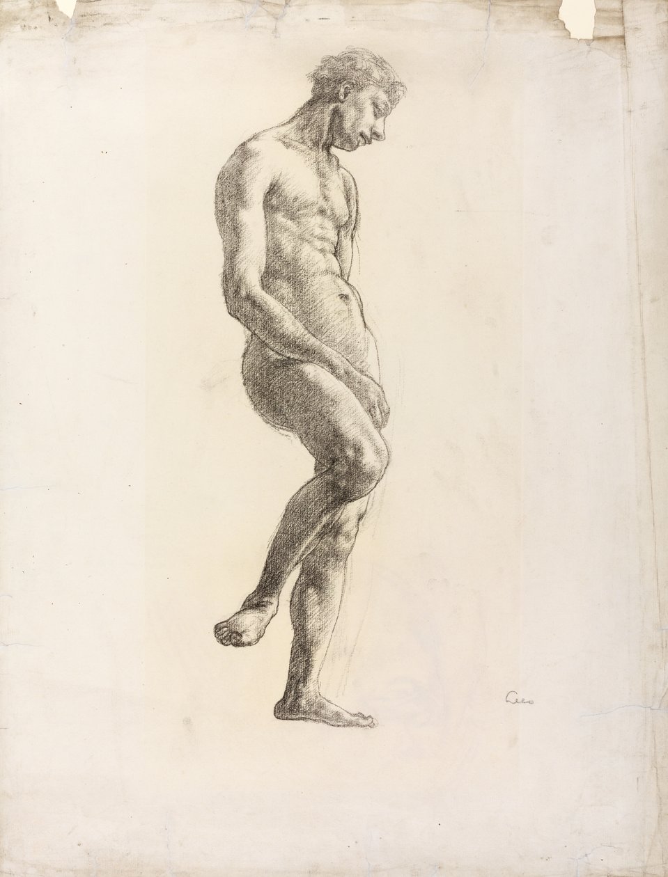 Stående mandlig nøgen, ca. 1906-08 (sort kridt på papir) af Derwent Lees