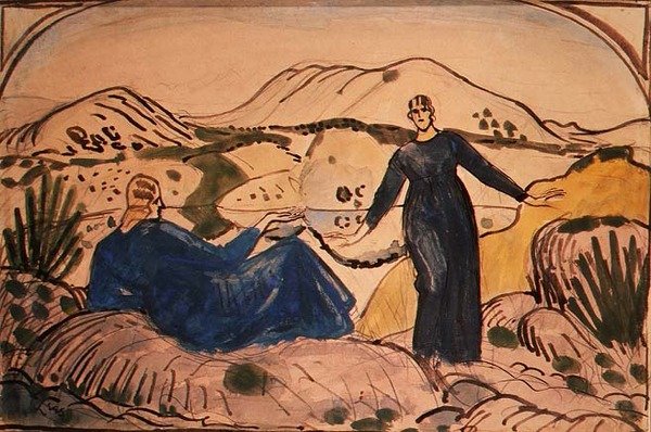 Kvinder i La Ciotat (pen & blæk og akvarel på papir) af Derwent Lees