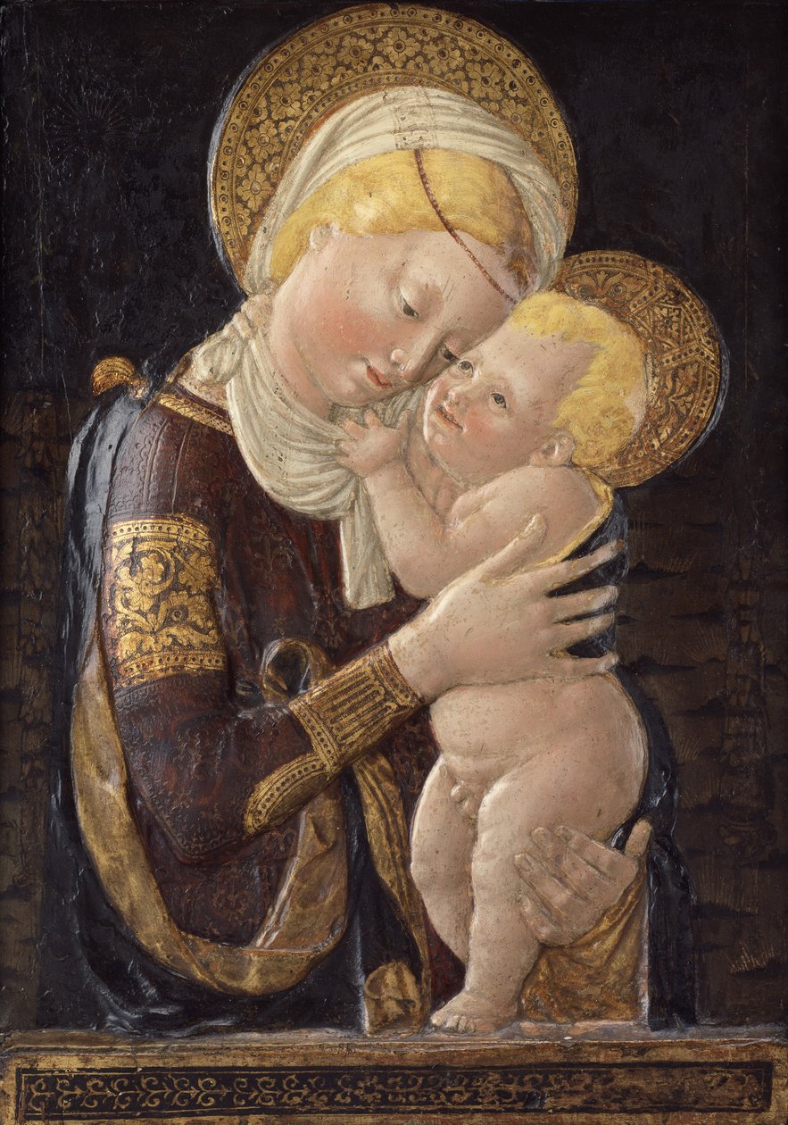 Jomfru og barn, ca. 1450 (malet stuk) af Desiderio da Settignano (after)