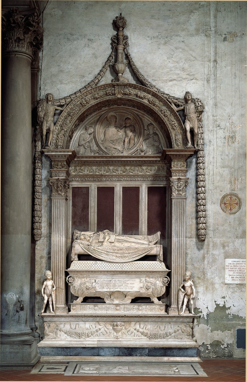 Graven af ​​Carlo Marsuppini (1399-1453), den florentinske republiks kansler, udført af Desiderio da Settignano (ca. 1430-1464), cirka 1453. Firenze, Chiesa di Santa Croce af Desiderio da Settignano