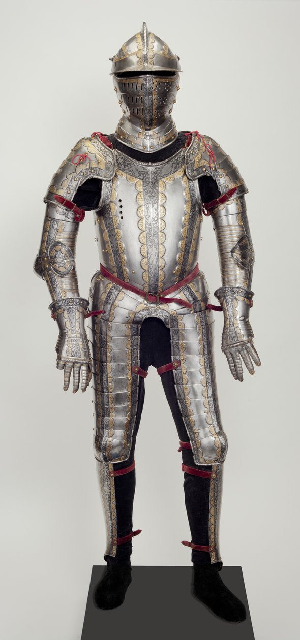 Feltrustning, fra et garniture, sandsynligvis lavet til Ludwig Ungnad von Weissenwolf auf Sunegg, ca. 1552 (stål med præget, ætset, sort og forgyldt dekoration, med moderne messing, fløjl, læder og stål) af Desiderius Helmschmid