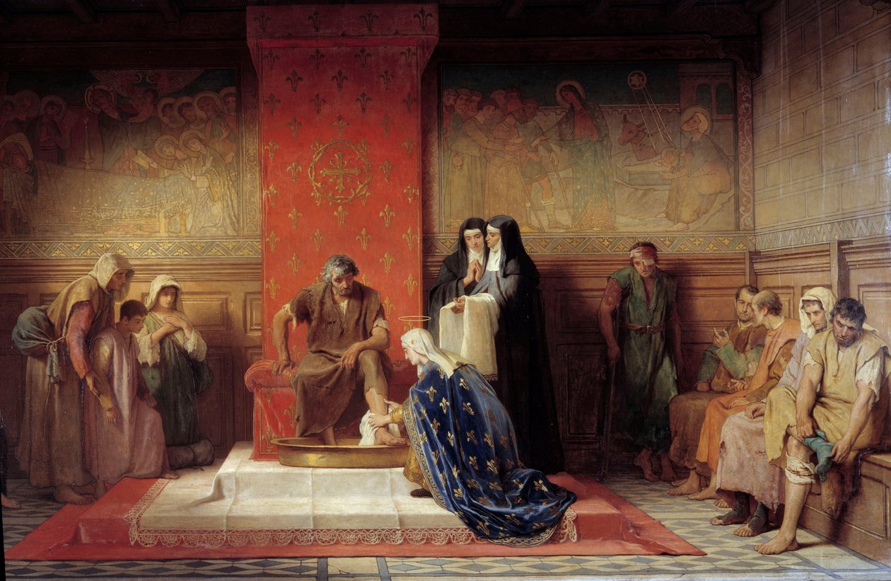 Saint Elisabeth af Frankrig (søster til Saint Louis) vasker fødderne af de fattige Maleri af Desire Laugee (1823-1896) 1865 af Desire Francois Laugee