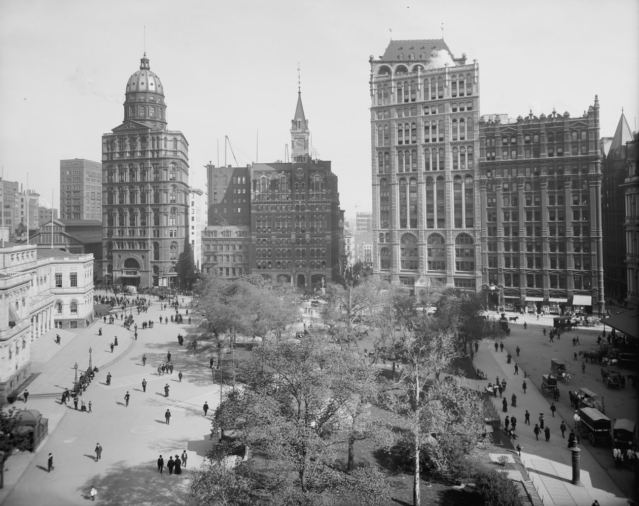 Newspaper Row, Park Row, New York City, ca. 1890-1910 af Detroit Publishing Co.