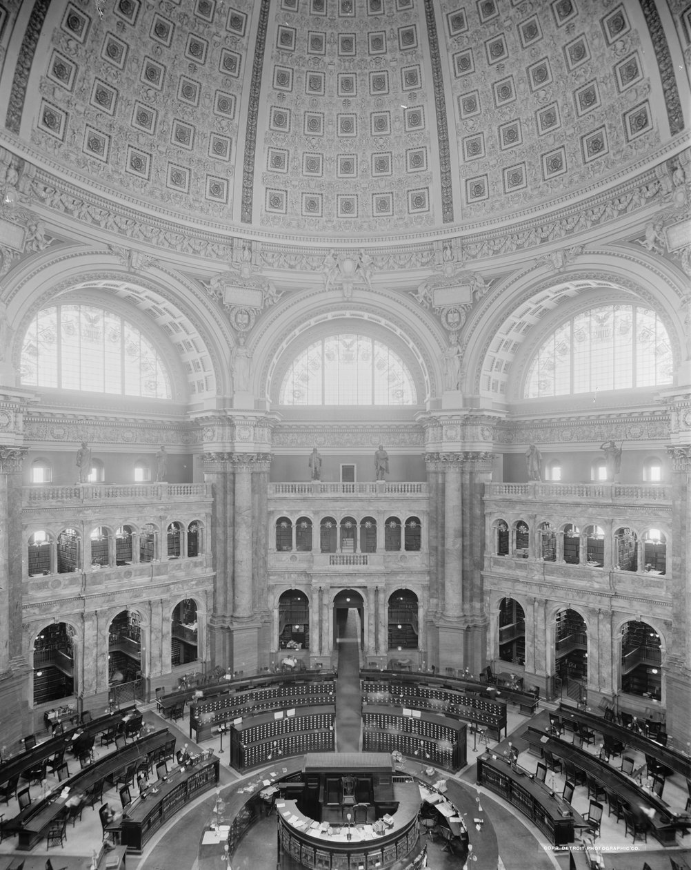Reading Room rotunde, Library of Congress, Washington, D.C., ca. 1904 af Detroit Publishing Co.