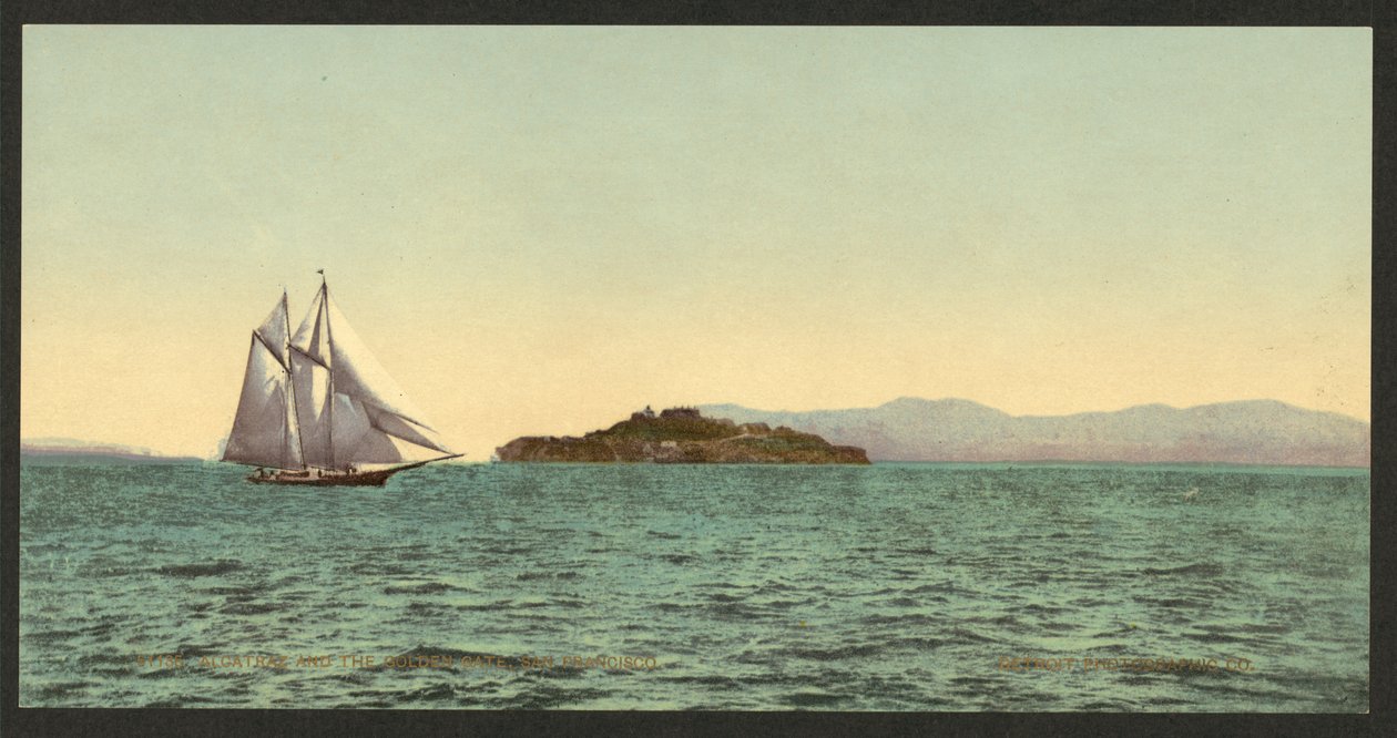 Alcatraz og Golden Gate, San Francisco af Detroit Photographic Co.