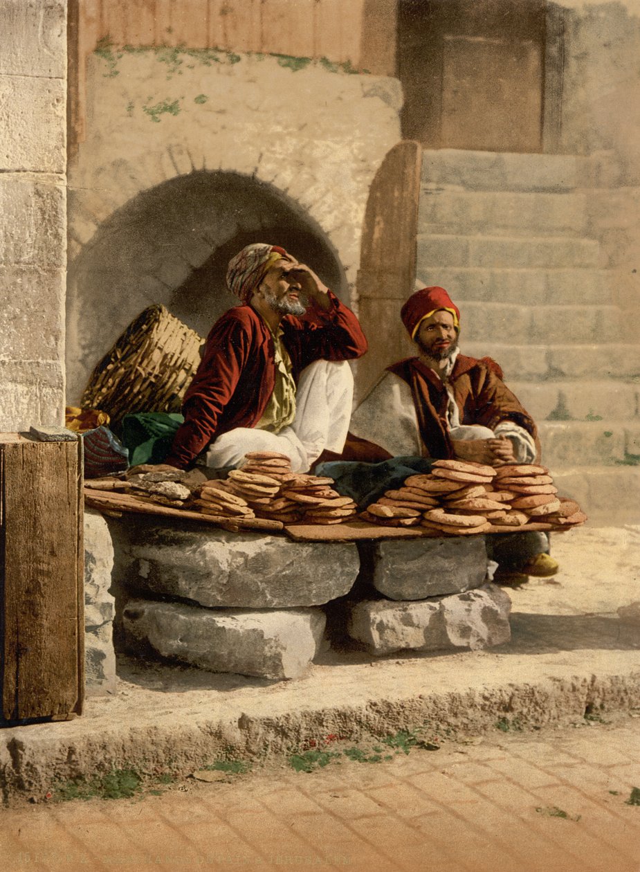 Brødsælger af Jerusalem, Det Hellige Land, ca. 1890-c. 1900 (fotokromtryk) af Detroit Photographic Co.