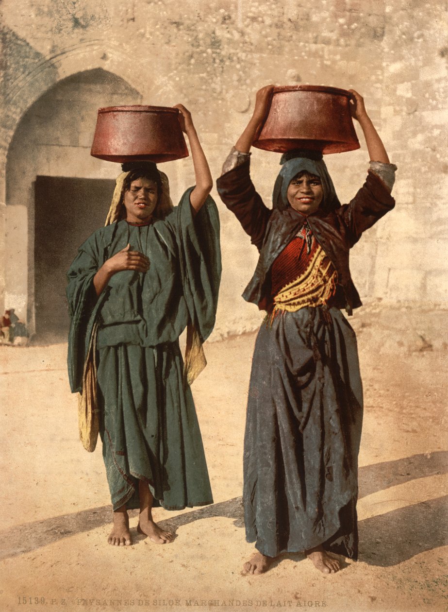 Mælkesælgere af Siloam, Holy Land, ca. 1890 (fotomekanisk tryk) af Detroit Photographic Co.