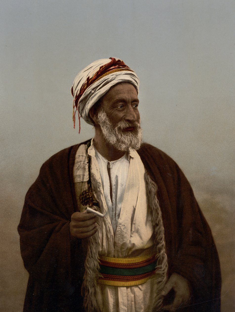 Sheik fra en palæstinensisk landsby, Hellig Land, ca. 1890-c. 1900 (fotokromtryk) af Detroit Photographic Co.