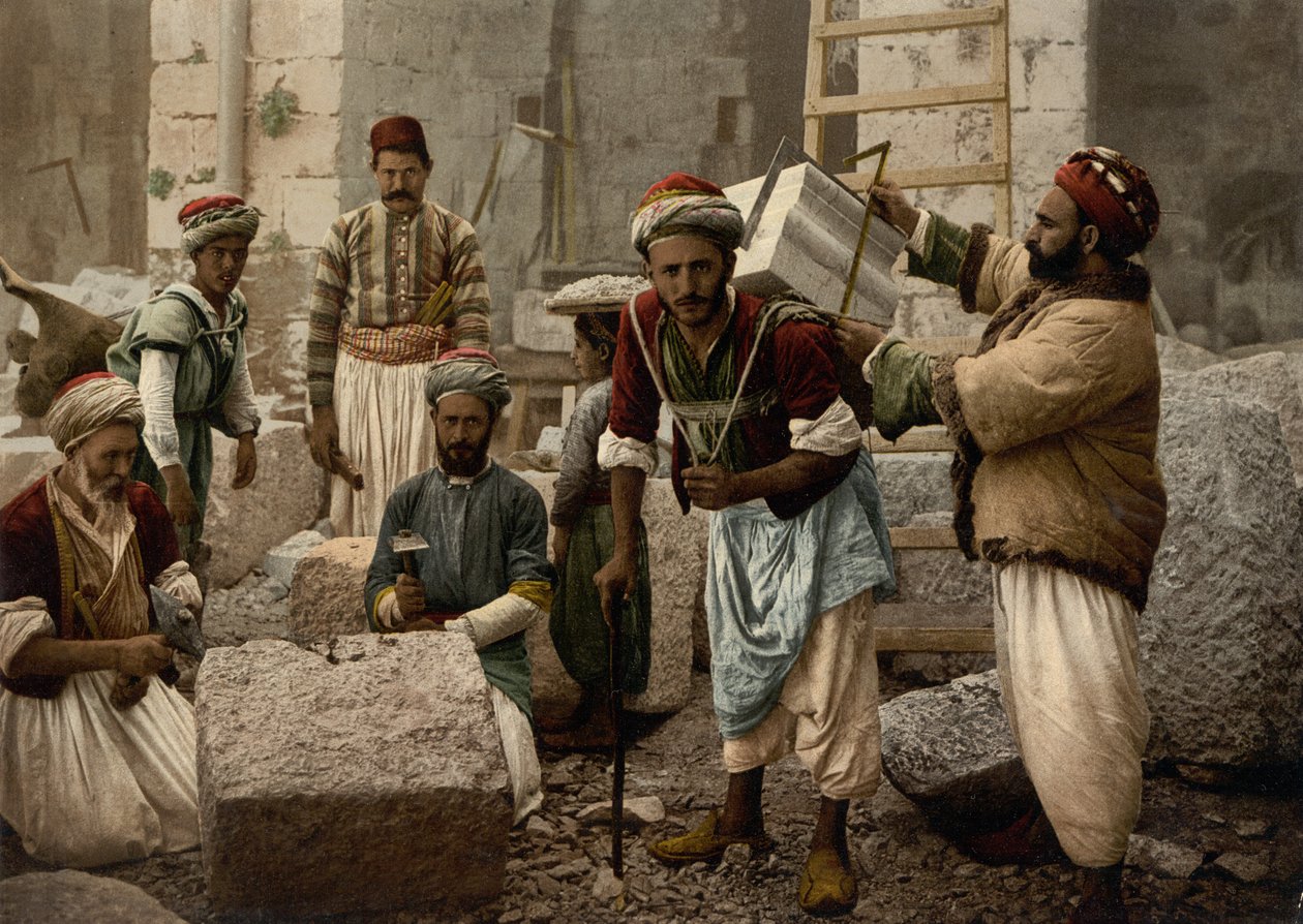 Stenhuggere, Jerusalem, ca. 1890-c. 1900 (fotokromtryk) af Detroit Photographic Co.