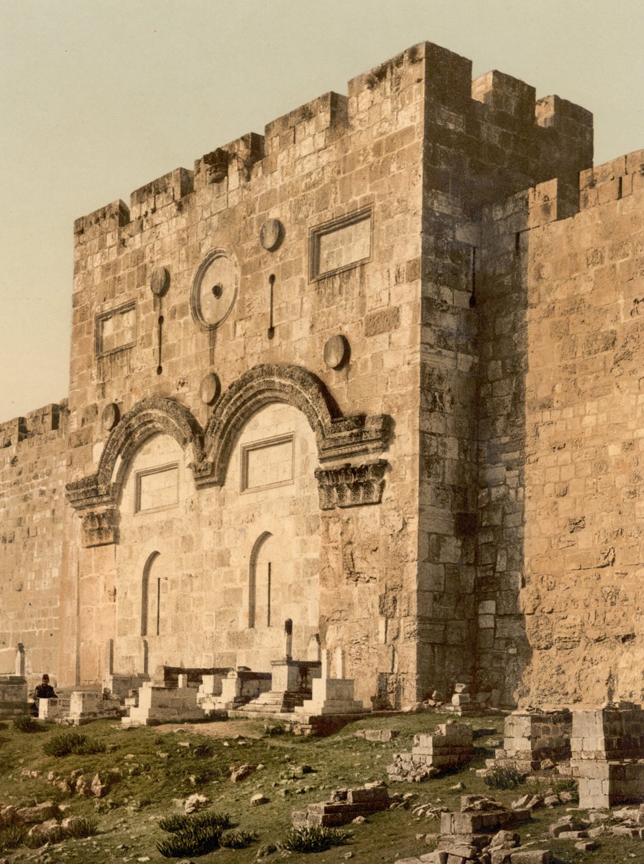 Den Gyldne Port (ydre), Jerusalem, Det Hellige Land, ca. 1890-c. 1900 (fotokromtryk) af Detroit Photographic Co.