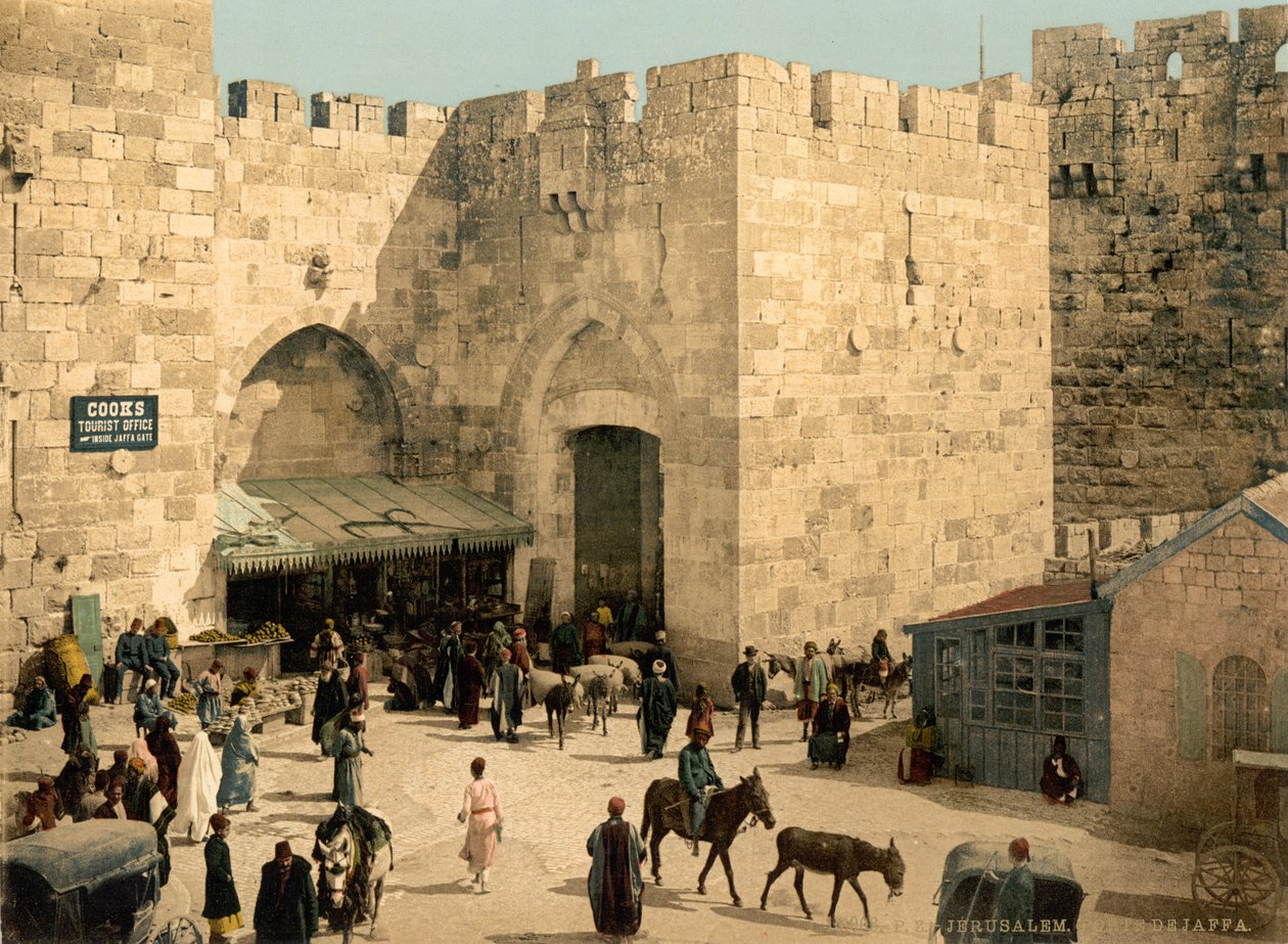 Jaffa-porten, Jerusalem, Det Hellige Land, ca. 1890-c. 1900 (fotokromtryk) af Detroit Photographic Co.