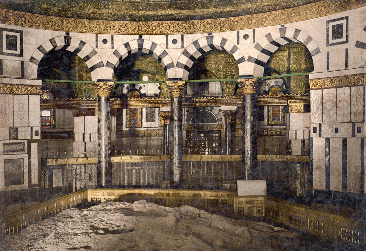 Klippen i Omar-moskeen, Jerusalem, ca. 1890-c. 1900 (fotokromtryk) af Detroit Photographic Co.
