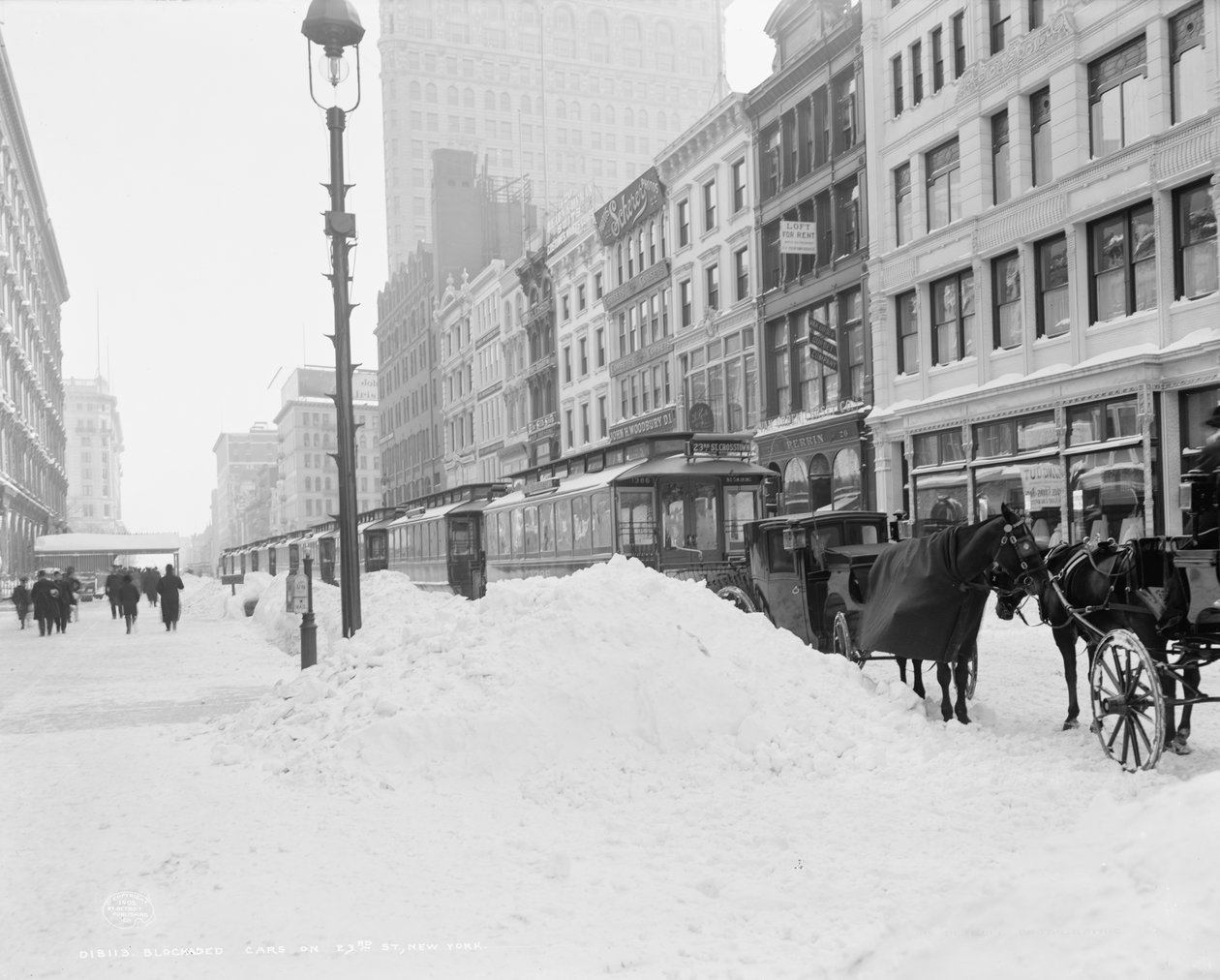 Blokeret transport på 23rd street efter en snestorm, New York, ca. 1905 (s/h foto) af Detroit Publishing Co.