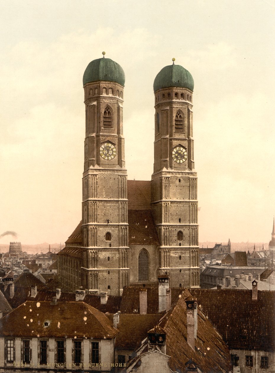 Frauenkirche, München, Bayern, Tyskland, fotokromtryk, ca. 1900 af Detroit Publishing Co.