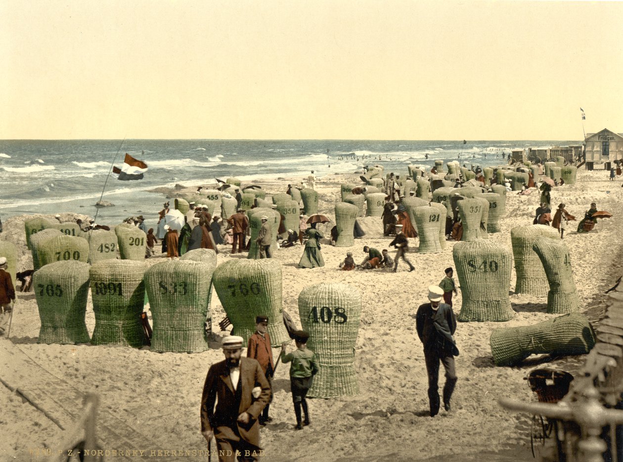 Badested for mænd, Norderney, Tyskland, ca. 1900 (fotokrom) af Detroit Publishing Co.