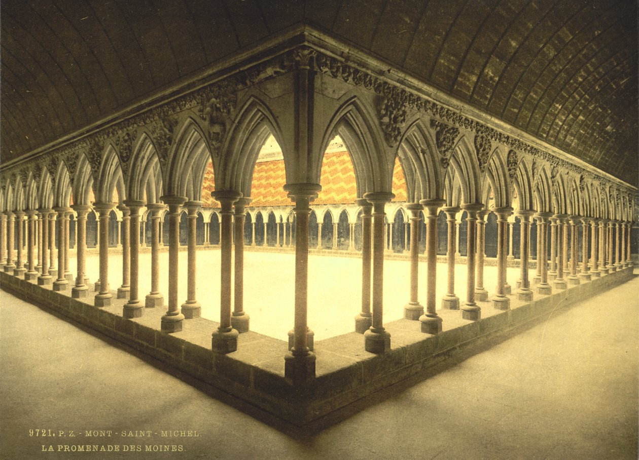Monks" Promenade, Mont Saint-Michel, Frankrig, fotokromtryk, ca. 1900 af Detroit Publishing Co.