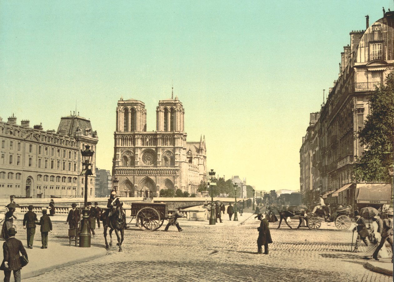 Notre Dame og St. Michael Bridge, Paris, Frankrig, ca. 1900 af Detroit Publishing Co.