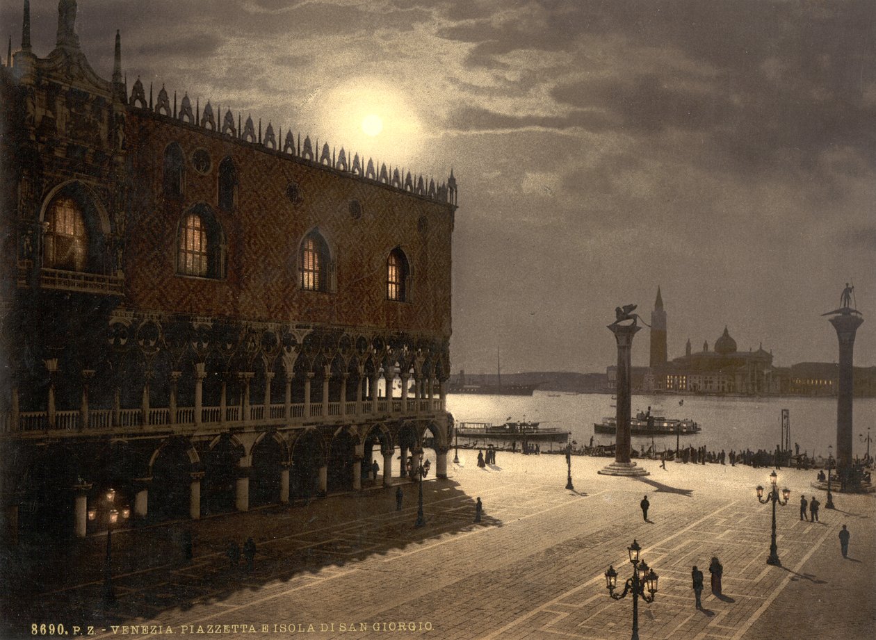 Piazzetta og San Georgio i måneskin, Venedig, Italien, ca. 1890-1900 (fotokrom) af Detroit Publishing Co.