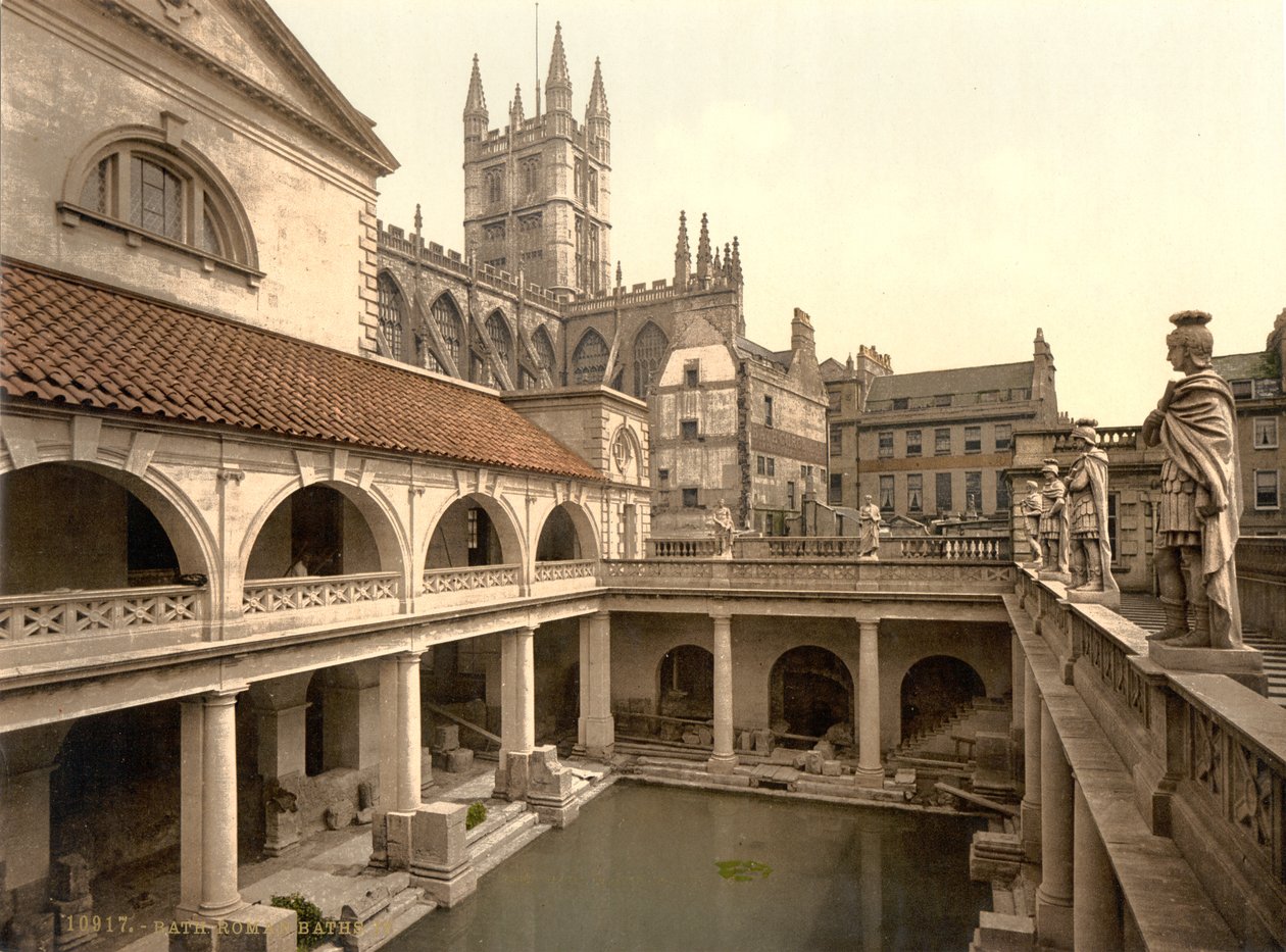 Romerske bade og kloster, Bath, ca. 1890-1900 (fotokromtryk) af Detroit Publishing Co.